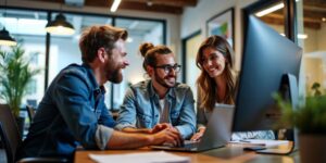 Professionals collaborating in a modern Nashville office.